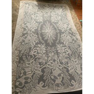 Vintage Holiday "Seasons Greetings" Lace Tablecloth 65x86